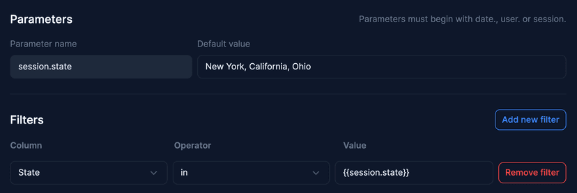 Setting up a session filter