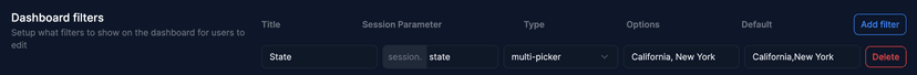 Setting up dashboard filters